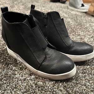 Black wedge booties